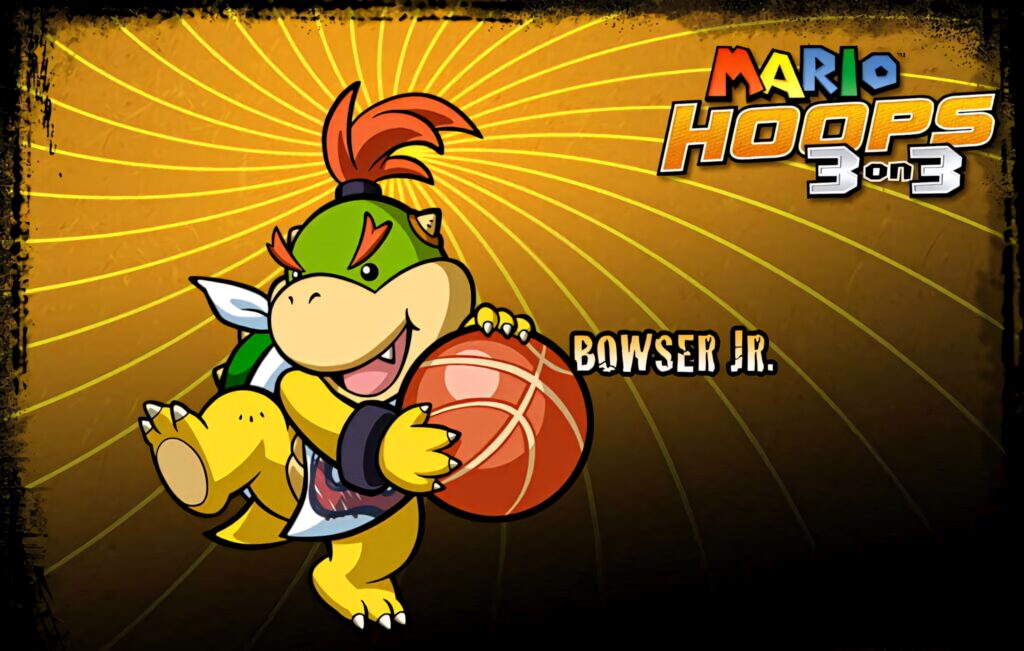 Bowser Jr basketball wallpaper Mario Hoops 3 on 3 vibrant cartoon art energetic background