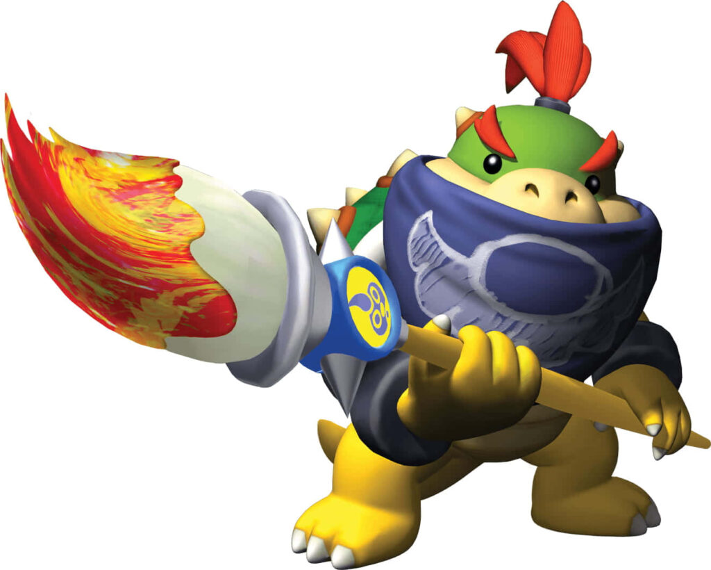 Bowser Jr. digital art wallpaper wielding magic paintbrush in vibrant Mushroom Kingdom background