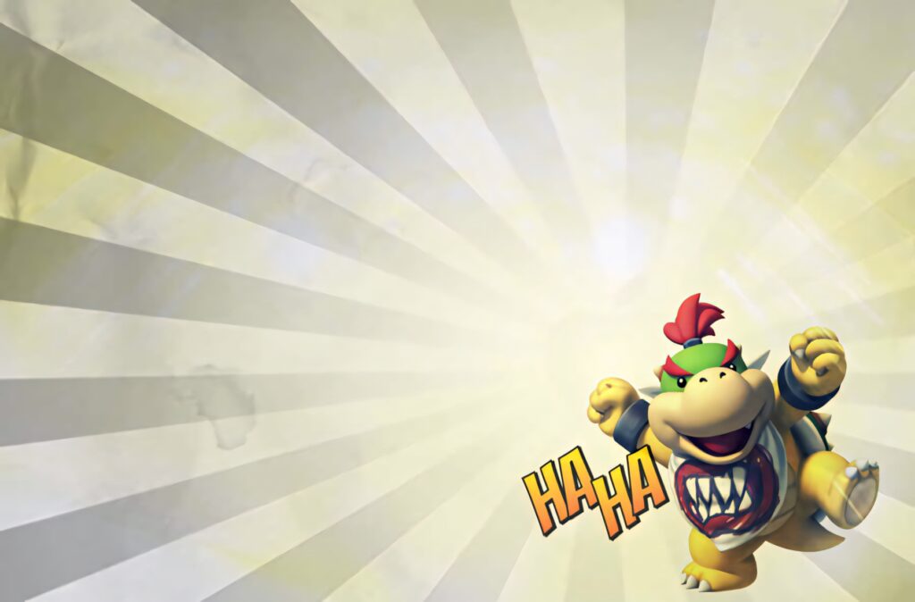 Bowser Jr in action with bold laugh on radiant yellow sunburst background Nintendo wallpaper