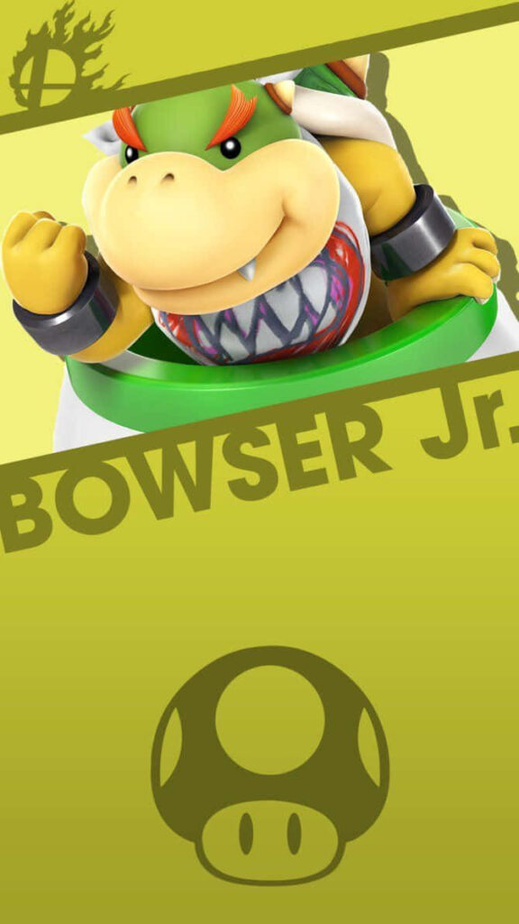 Bowser Jr in clown car dynamic pose vibrant yellow background Super Smash Bros wallpaper gaming