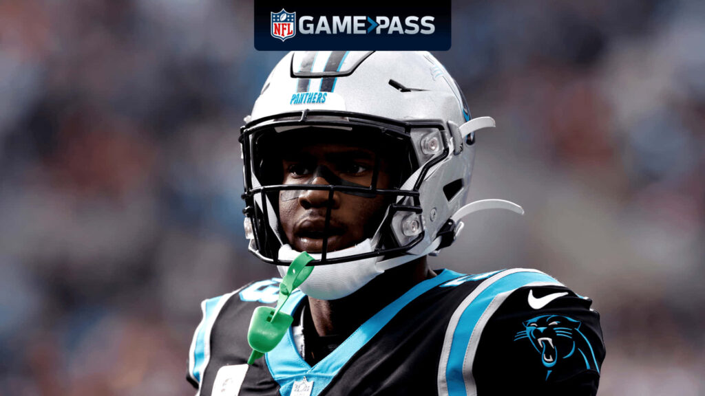 Brian Burns Carolina Panthers portrait in uniform focused expression vivid NFL action wallpaper