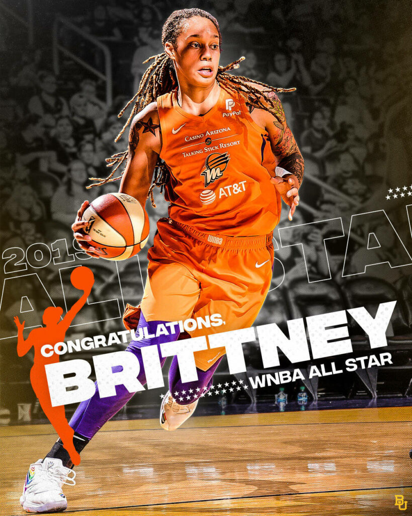 Brittney Griner Phoenix Mercury WNBA All-Star in dynamic action pose orange jersey wallpaper