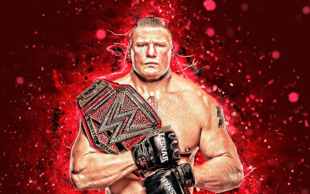 Brock Lesnar WWE champion fanart wallpaper dynamic red background intense colors wrestling fan