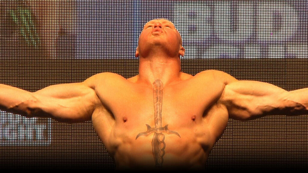 Brock Lesnar powerful pose WWE UFC superstar muscular physique chest tattoo high res wallpaper