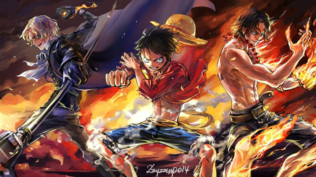 Dashing Brothers Unite: Luffy's Companions in One Piece Journey - Epic Anime Background! Wallpaper