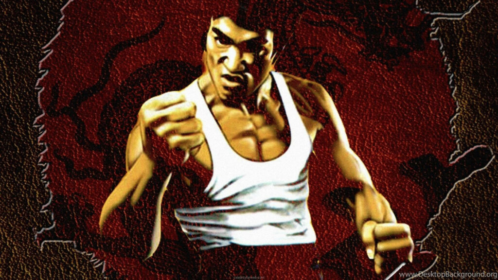Bruce Lee powerful martial arts pose red textured background iconic white tank top muscle form Wallpaper