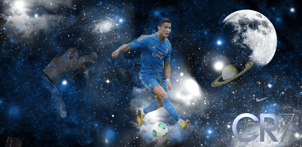 CR7 Cosmic Wallpaper: Dynamic Football-Themed Galaxy Background