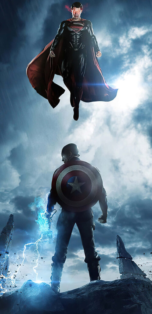 Dynamic Captain America & Superman Wallpaper with Lightning Effects