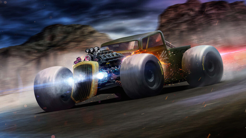 Vibrant Dynamic Car Wallpaper: Speeding Through a Desert Adventure