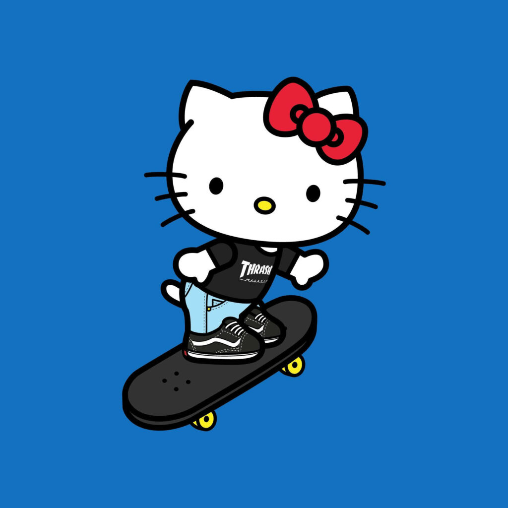 Cartoon Skateboarding Character on Blue Background Wallpaper