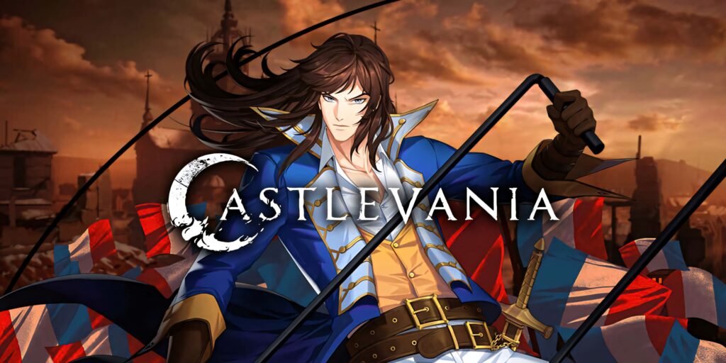 Heroic Castlevania Wallpaper: Fierce Stance & Gothic Sunset Background