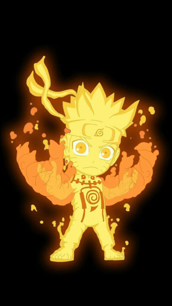 Chibi Rikudou Naruto: A Fiery Delight on a Black Canvas - Cute Naruto Background Image Wallpaper