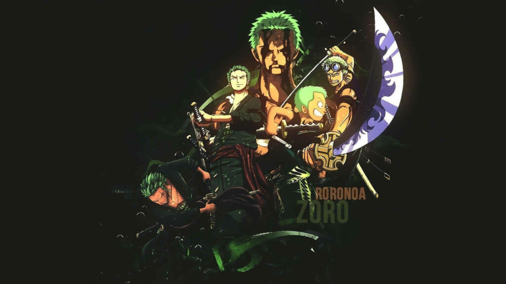 Dynamic Swordsmanship: A Striking 4k Tribute to Zoro's Journey - Diverse Styles and Episodes Blend on a Pitch-Black Canvas Wallpaper