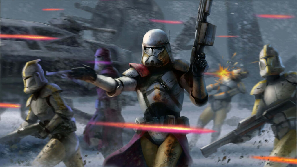 Epic Clone Wars Troopers Battle Wallpaper on Snowy Battlefield