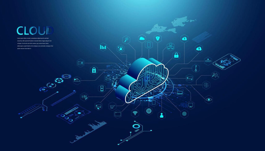 Dynamic Cloud Server Storage Technology Wallpaper - Blue Background
