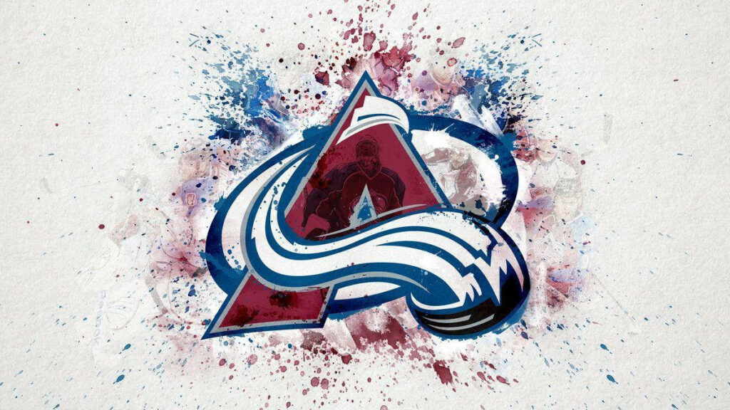 Vibrant blue red white paint splash around Colorado Avalanche logo hockey wallpaper background