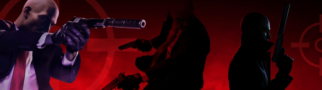 Masterful Montage: Exploring the Intricate Worlds of Hitman on a Fiery Canvas Wallpaper