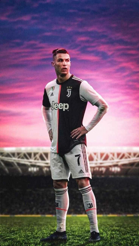 Stunning Ronaldo Juventus Wallpaper with Vibrant Sunset Stadium Background