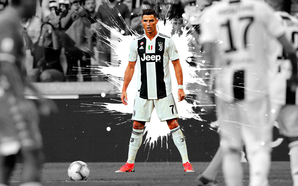 Juventus Star Cristiano Ronaldo Dynamic Wallpaper with Paint Splatter