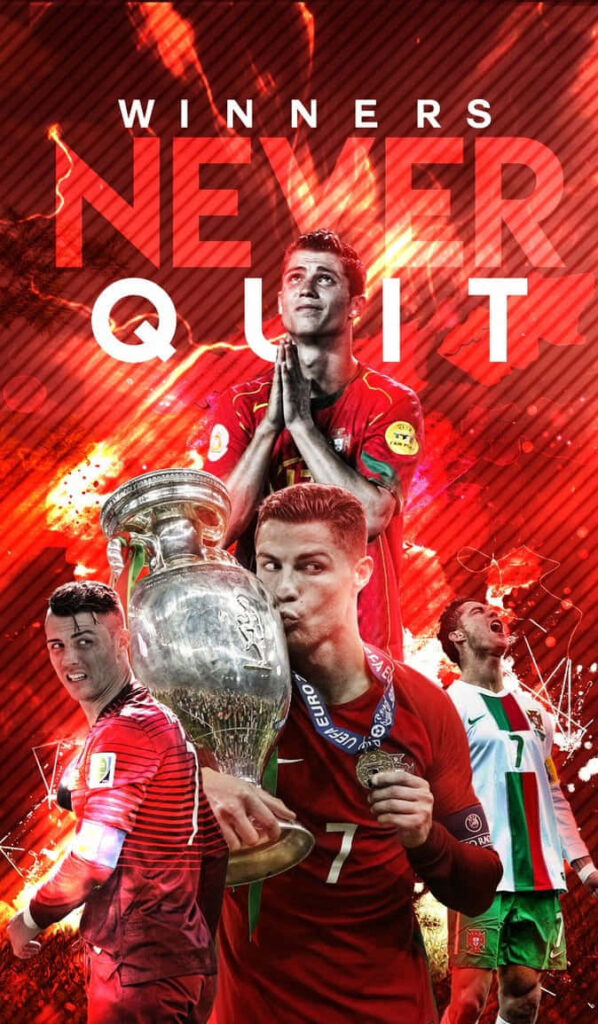 Fiery Ronaldo Wallpaper: Champion Spirit & Winners Never Quit Quote