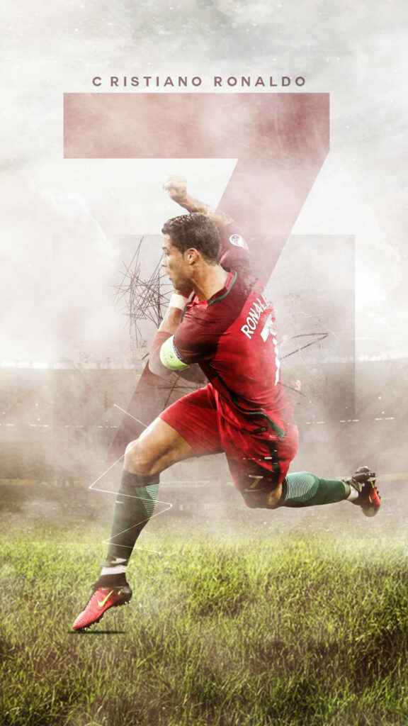 Dynamic iPhone Wallpaper of Cristiano Ronaldo - Iconic Number 7 Design