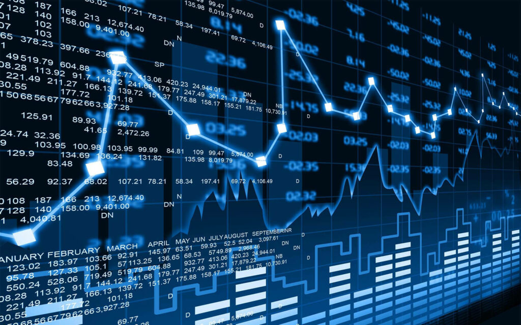Dynamic Crypto Wallpaper: Glowing Blue Line Graphs & Financial Trends