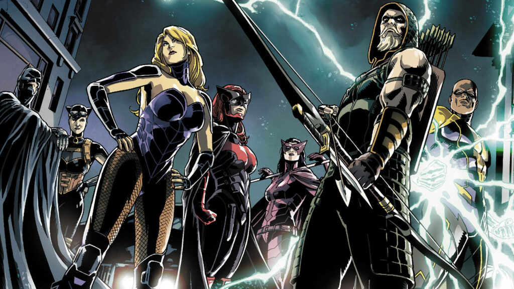 Heroic Green Arrow & Black Canary Wallpaper with Iconic DC Characters