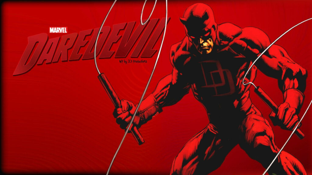 Marvel Daredevil Dynamic Wallpaper: Iconic Hero in Action on Red