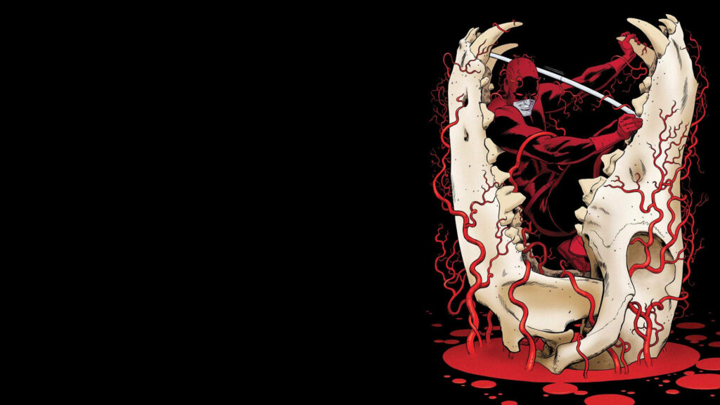 Daredevil Action Wallpaper: Intense Pose & Skull Motif Background
