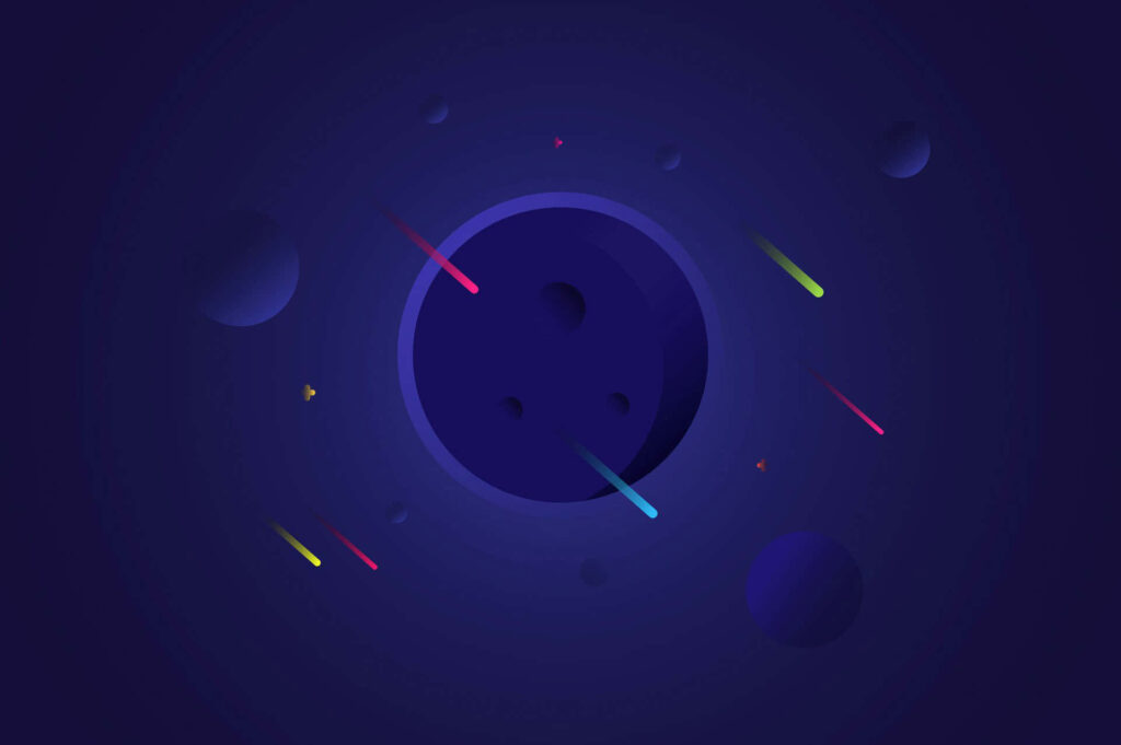 Dynamic Dark Blue Background with Colorful Circles & Streaks Wallpaper