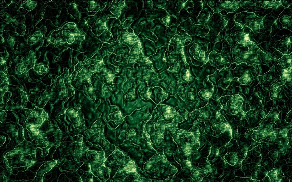 Dynamic Dark Green Ribbed Wallpaper with Illuminated Lines