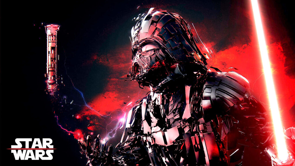 Futuristic Darth Vader Wallpaper: Intense Red & Black Design