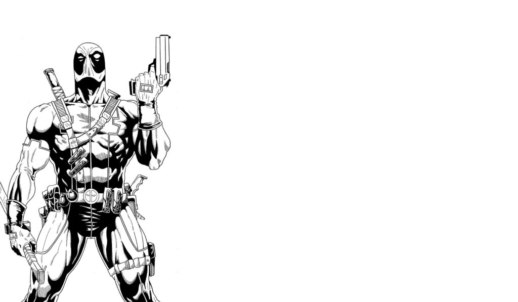 Dynamic Black and White Deadpool Comic Wallpaper for Action Fans