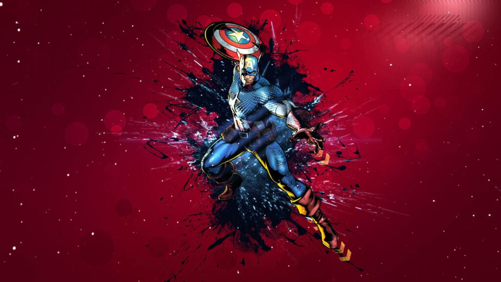 The Legendary Marvel Hero, Captain America, Prepares for Battle with his Iconic Shield Against a Fiery Backdrop Wallpaper