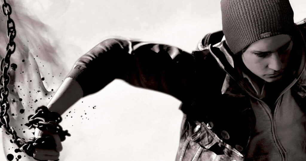 Dramatic Black-and-White Wallpaper of Delsin Rowe from Infamous