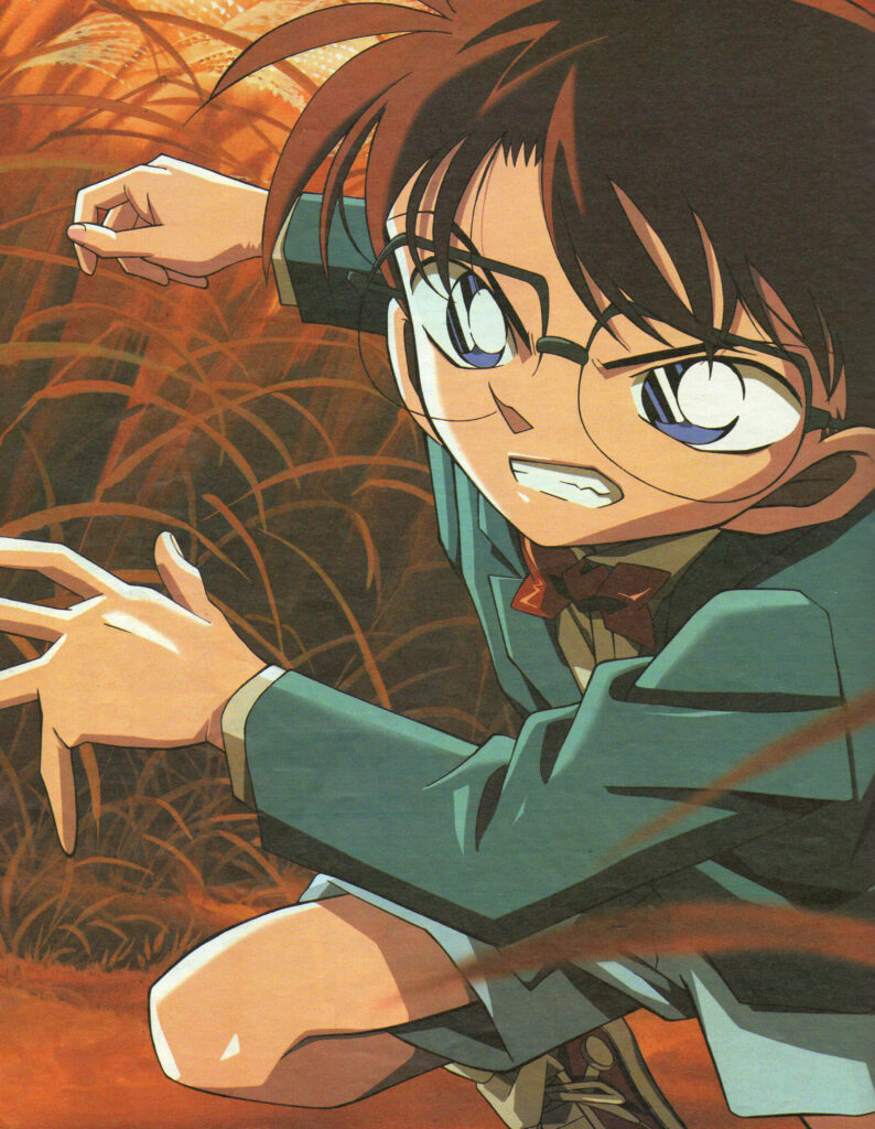Dynamic Detective Conan Edogawa Wallpaper in Warm Grass Scene