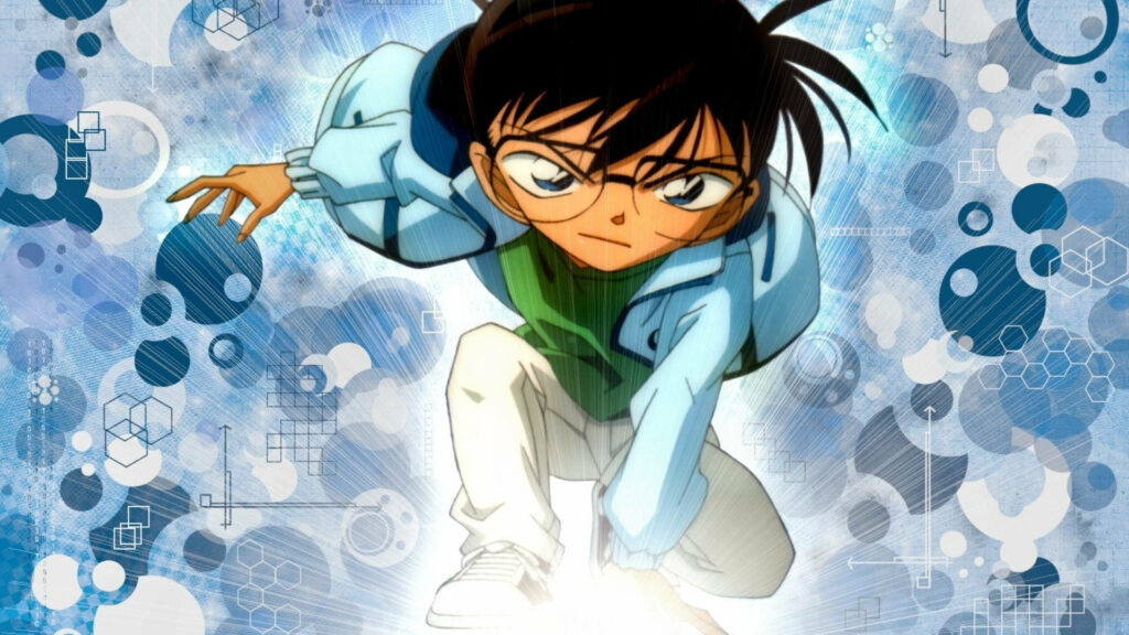 Dynamic Detective Conan Wallpaper: Edogawa in Vibrant Blue Background