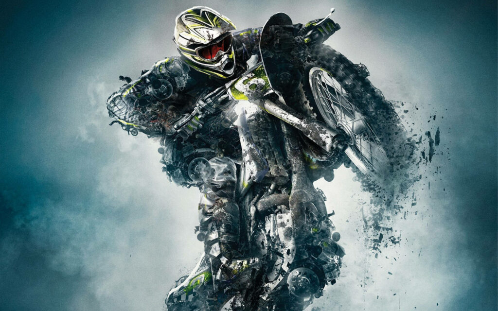 Dynamic Motorcycle Front Lift Digital Art Wallpaper for Enthusiasts