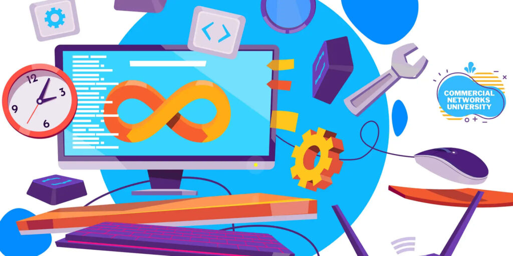 Vibrant Tech Wallpaper: Infinity Symbol & Coding Elements Background