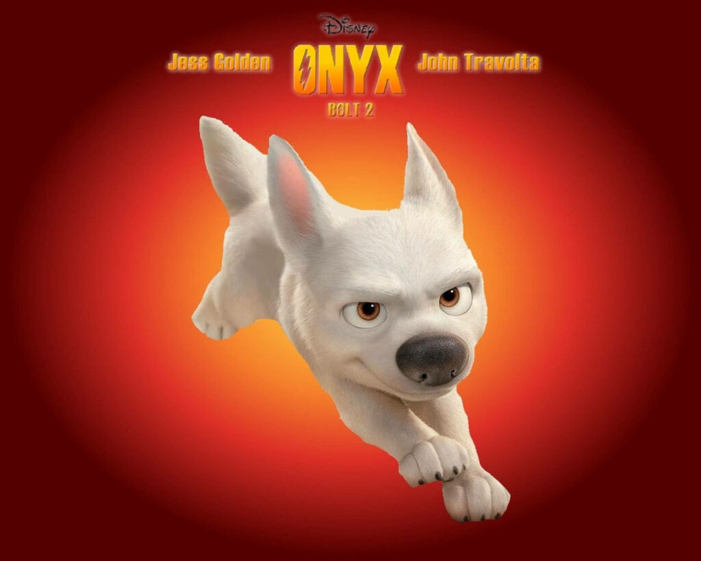 Dynamic Disney Onyx Bolt 2 poster with Bolt in bold action pose on vibrant red orange background Wallpaper