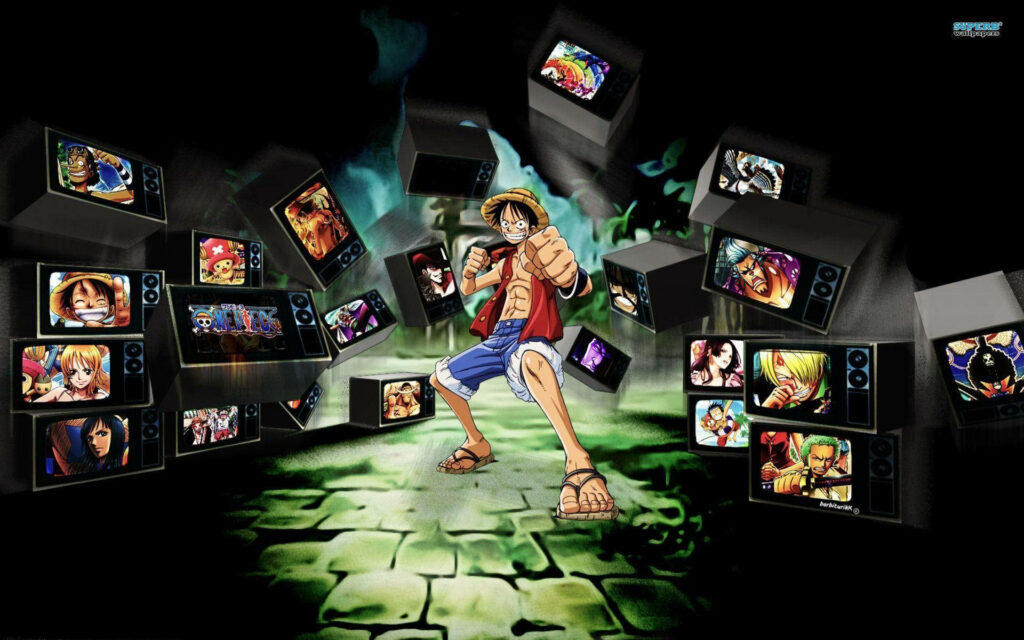 Dynamic Luffy Display: A Captivating Wallpaper Showcasing All of Luffy's Exhilarating Adventures