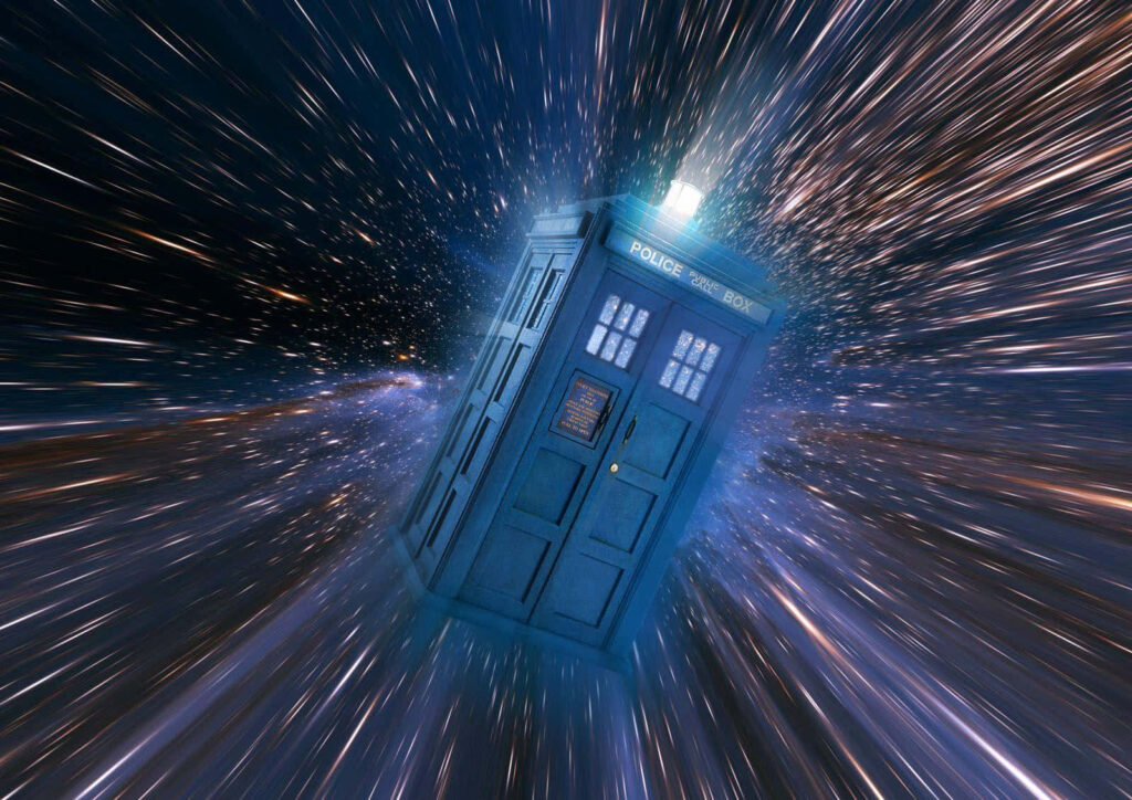 Vibrant Doctor Who Wallpaper: TARDIS in Time Travel Energy Stream
