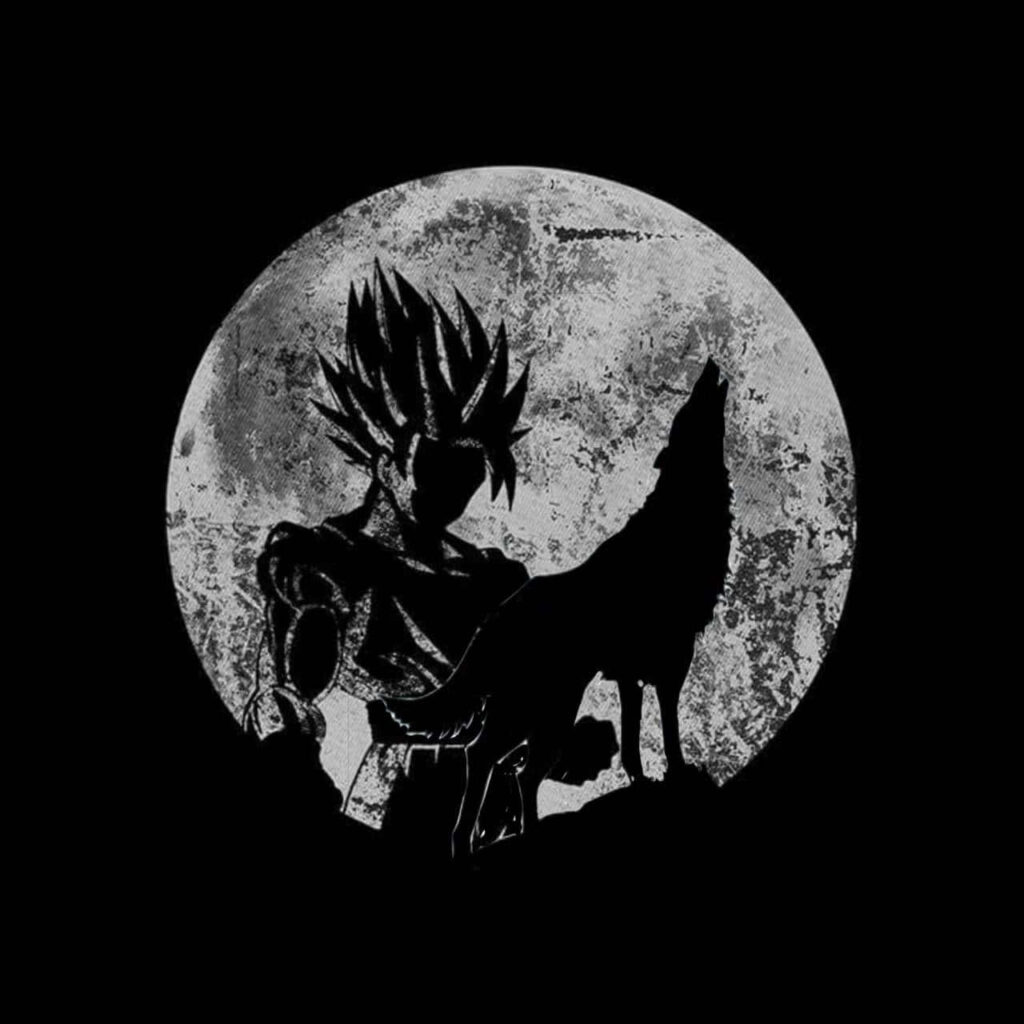 Dynamic Black and White Dragon Ball Wallpaper: Muscular Silhouette & Wolf