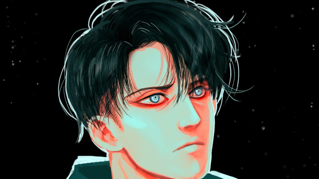 Titan-Slaying Duo in an Intense Monochrome Portrait: Erwin Smith and Levi Ackerman Wallpaper