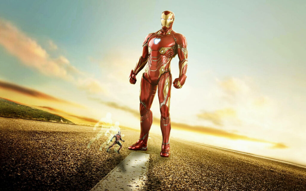 Superhero Duo: Iron Man and Ant-Man Unite Against Yellow Sky Wallpaper