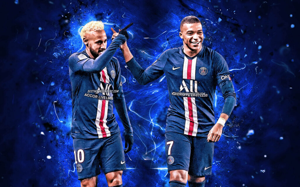 Dynamic Duo: Neymar and Mbappe Strike a Pose Amidst a Stylish Smoke-Filled Scene Wallpaper