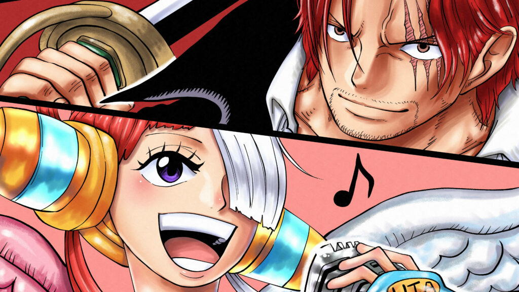 Dynamic Duo: Nami and Shanks - One Piece Split Image Desktop Wallpaper