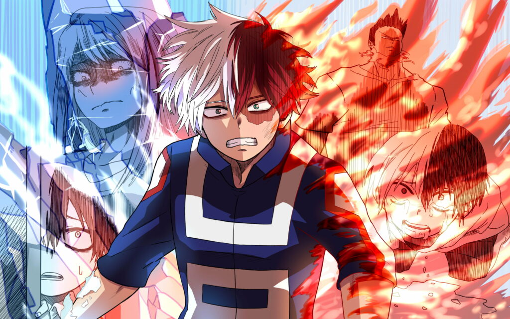 Fiery Conflict: Shoto Todoroki's Epic Manga Encounter Wallpaper
