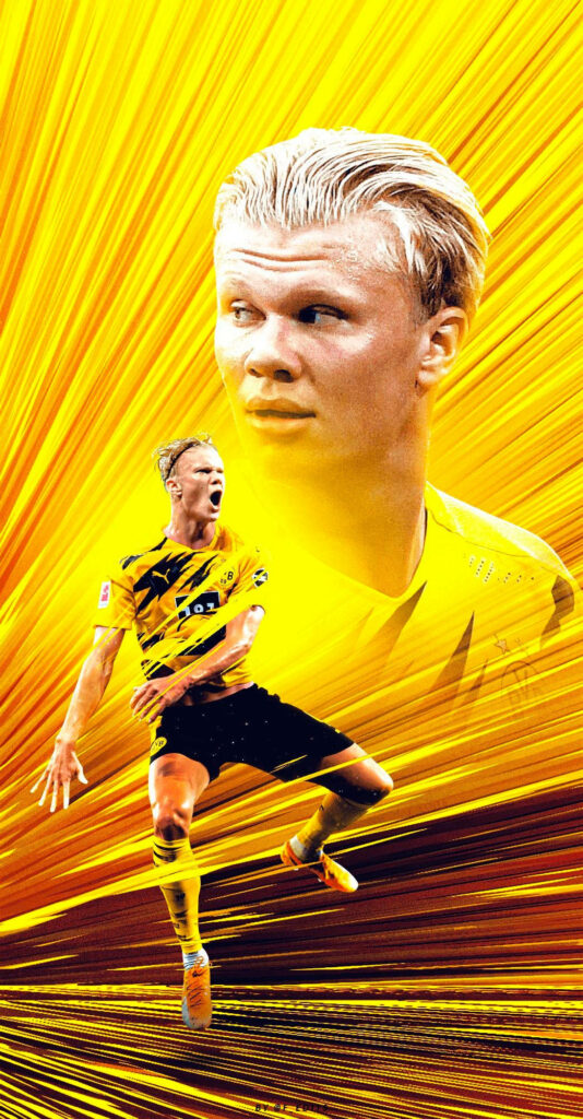 Erling Haaland Dynamic Wallpaper: Vibrant Yellow & Golden Football Art