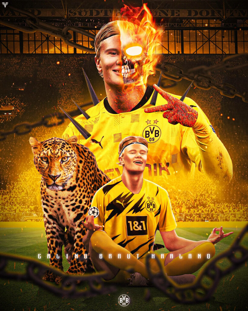 Dynamic Erling Haaland Fan Art Wallpaper: Fiery Yellow Design